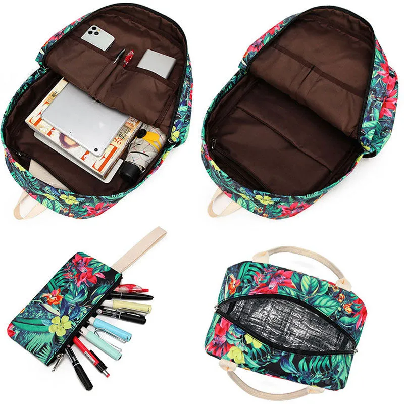 Printing Backpacks Set Students Casual Daypack Shoulder Bag Pencil Case