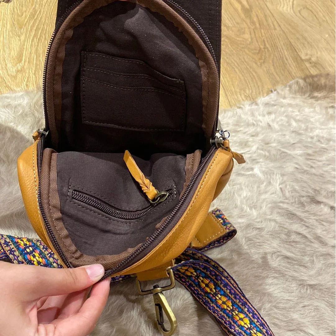 PUCON Tooling Leather Cowhide Knapsack with Horse Motif and Turq Paint Highligh