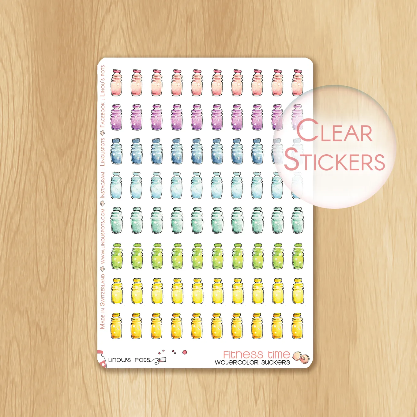 Rainbow Fitness Collection : 80 Water Bottle Stickers