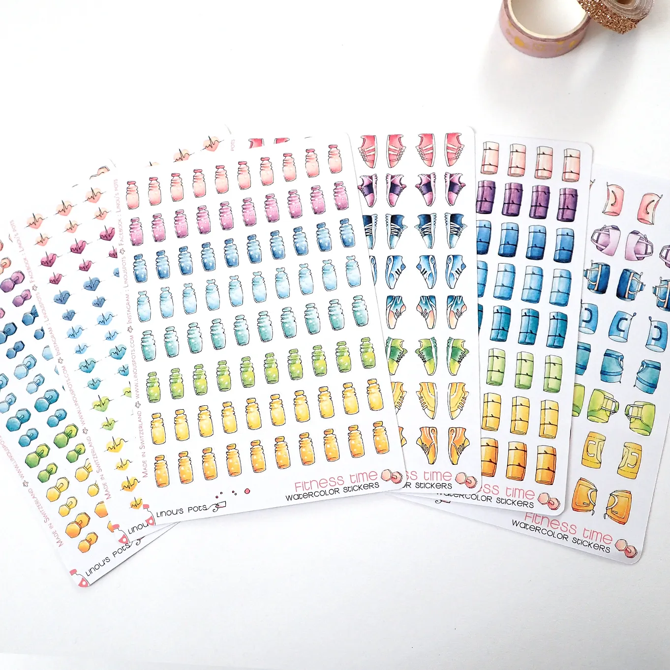 Rainbow Fitness Collection : 80 Water Bottle Stickers