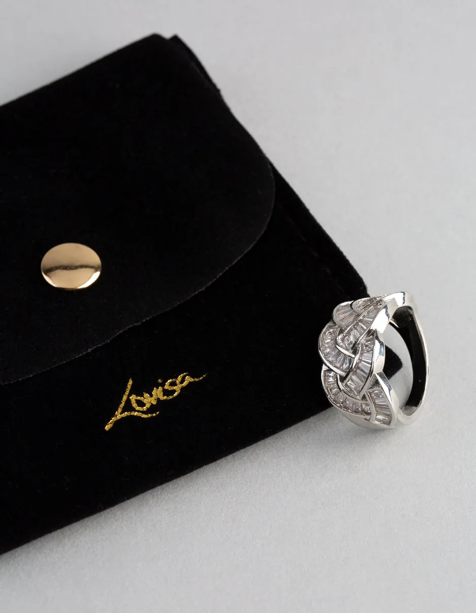 Rhodium Cubic Zirconia Baguette Stone Plaited Ring