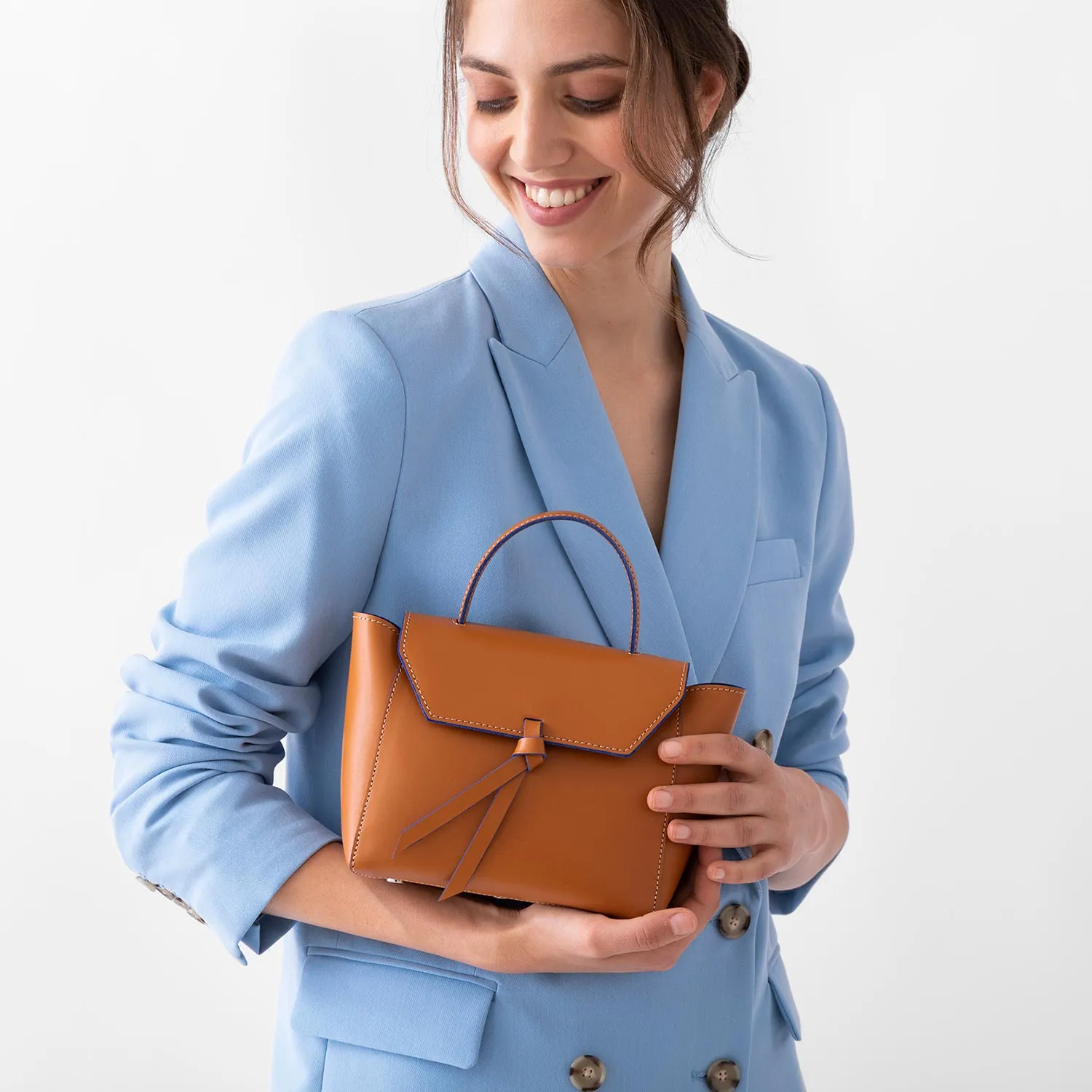 Siena Mini Leather Satchel Crossbody Bag - Cognac