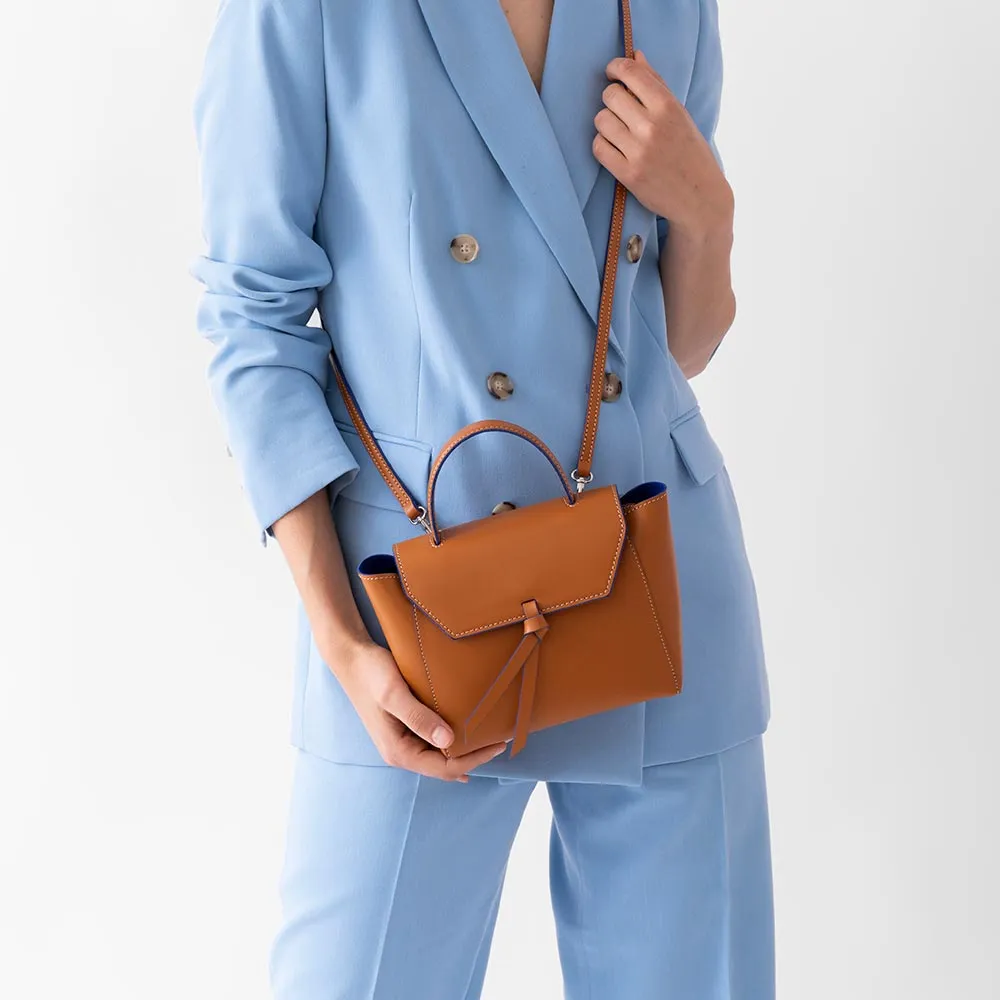 Siena Mini Leather Satchel Crossbody Bag - Cognac