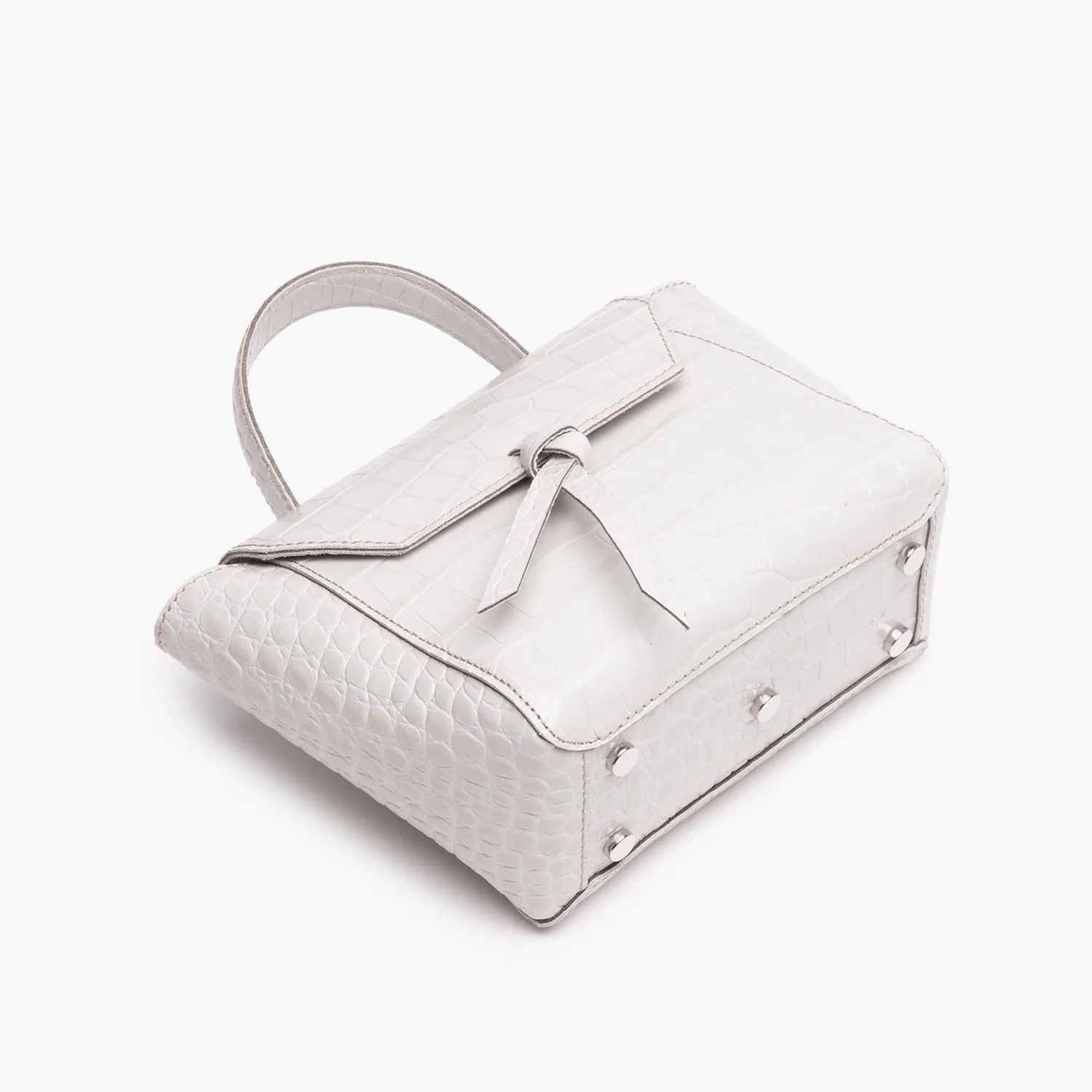Siena Mini Leather Satchel Crossbody Bag - Ivory Croc Print