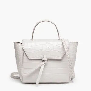 Siena Mini Leather Satchel Crossbody Bag - Ivory Croc Print