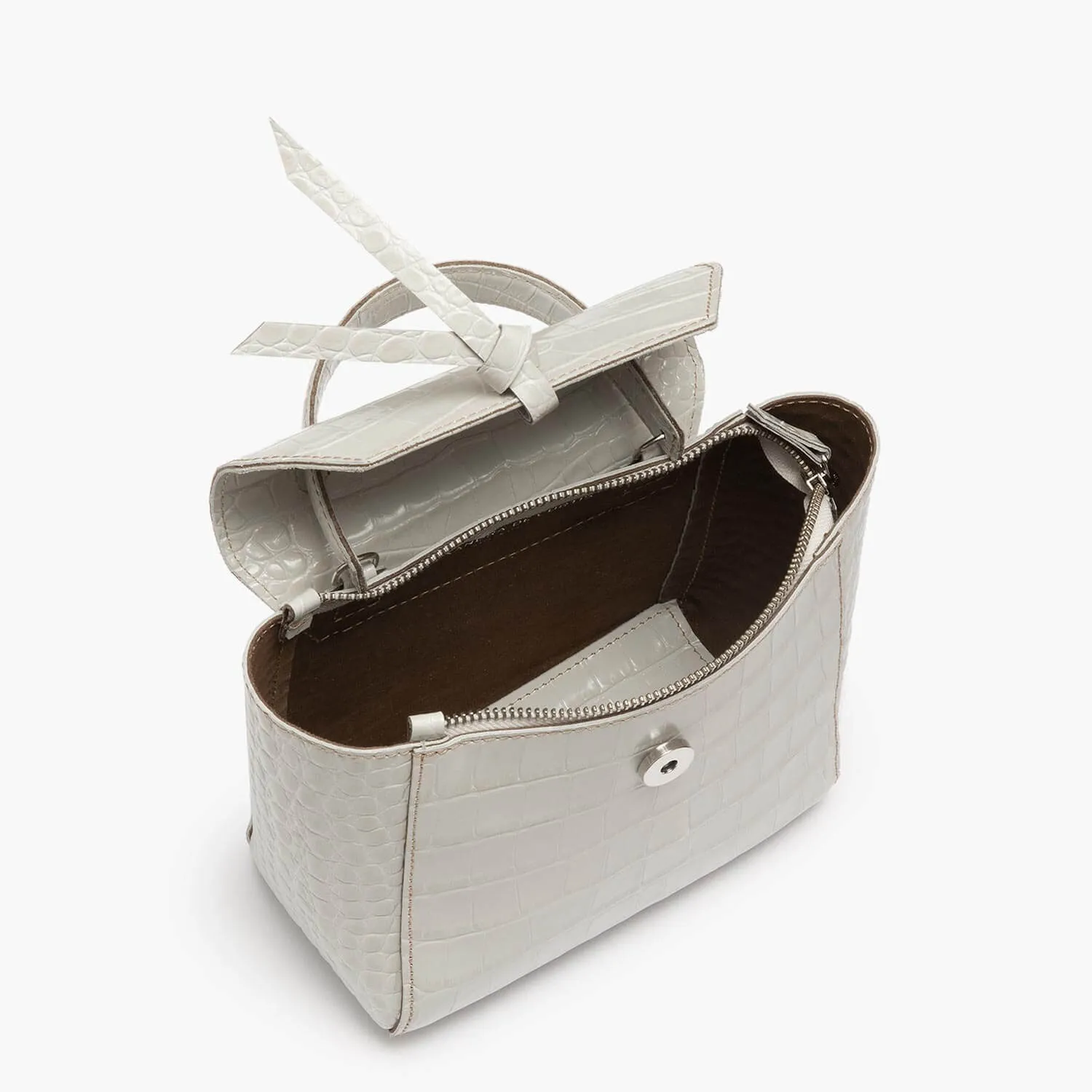 Siena Mini Leather Satchel Crossbody Bag - Ivory Croc Print