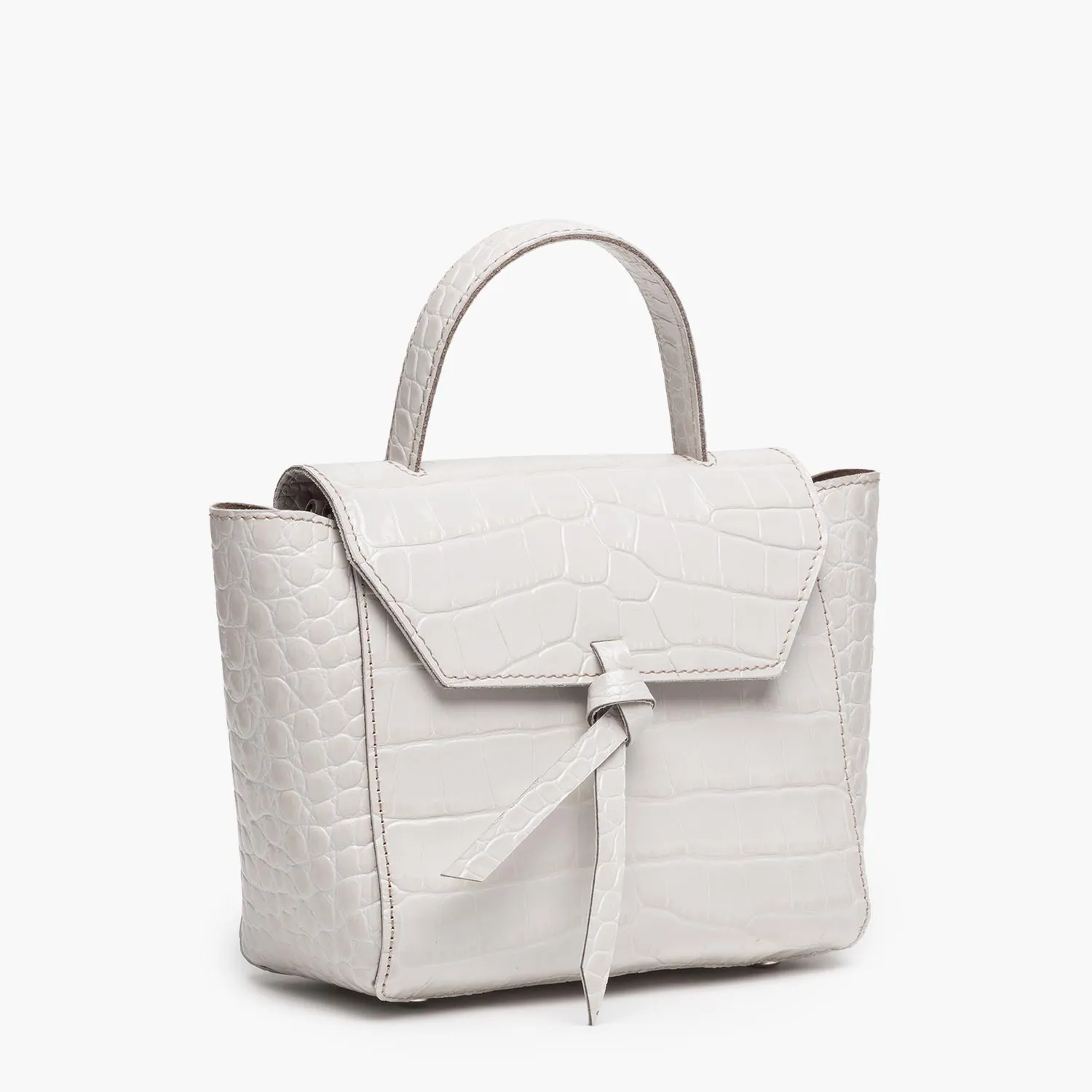 Siena Mini Leather Satchel Crossbody Bag - Ivory Croc Print