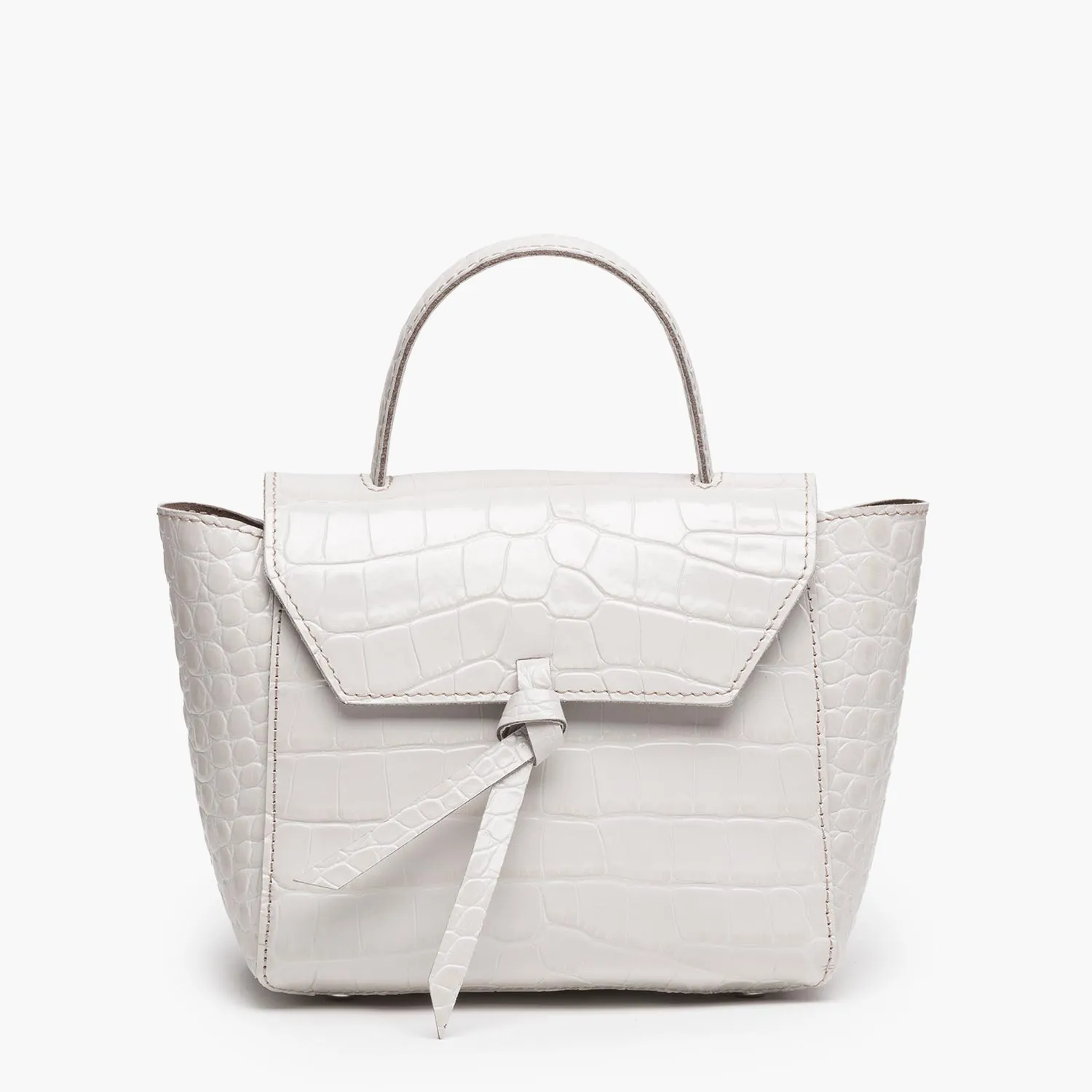 Siena Mini Leather Satchel Crossbody Bag - Ivory Croc Print