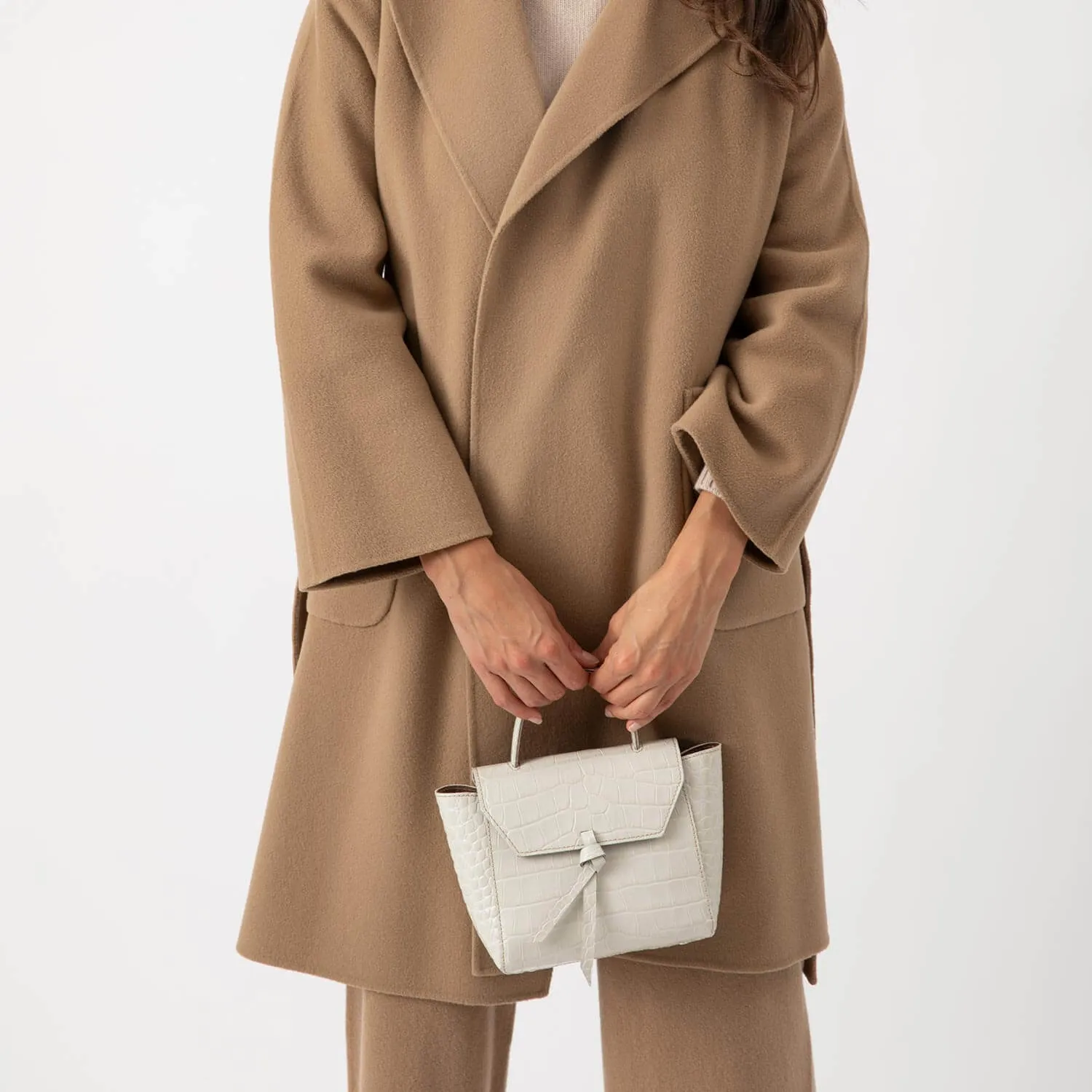 Siena Mini Leather Satchel Crossbody Bag - Ivory Croc Print