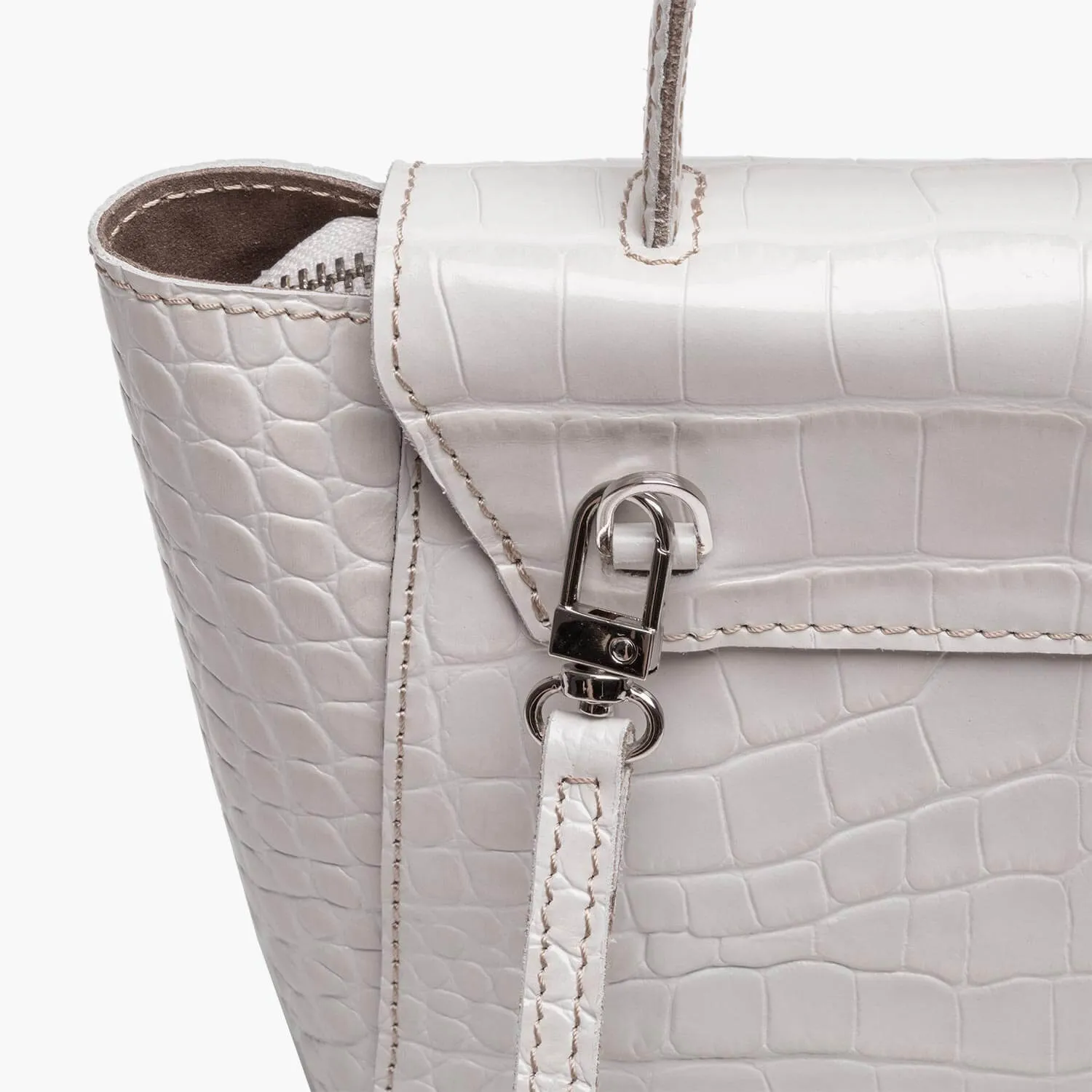Siena Mini Leather Satchel Crossbody Bag - Ivory Croc Print