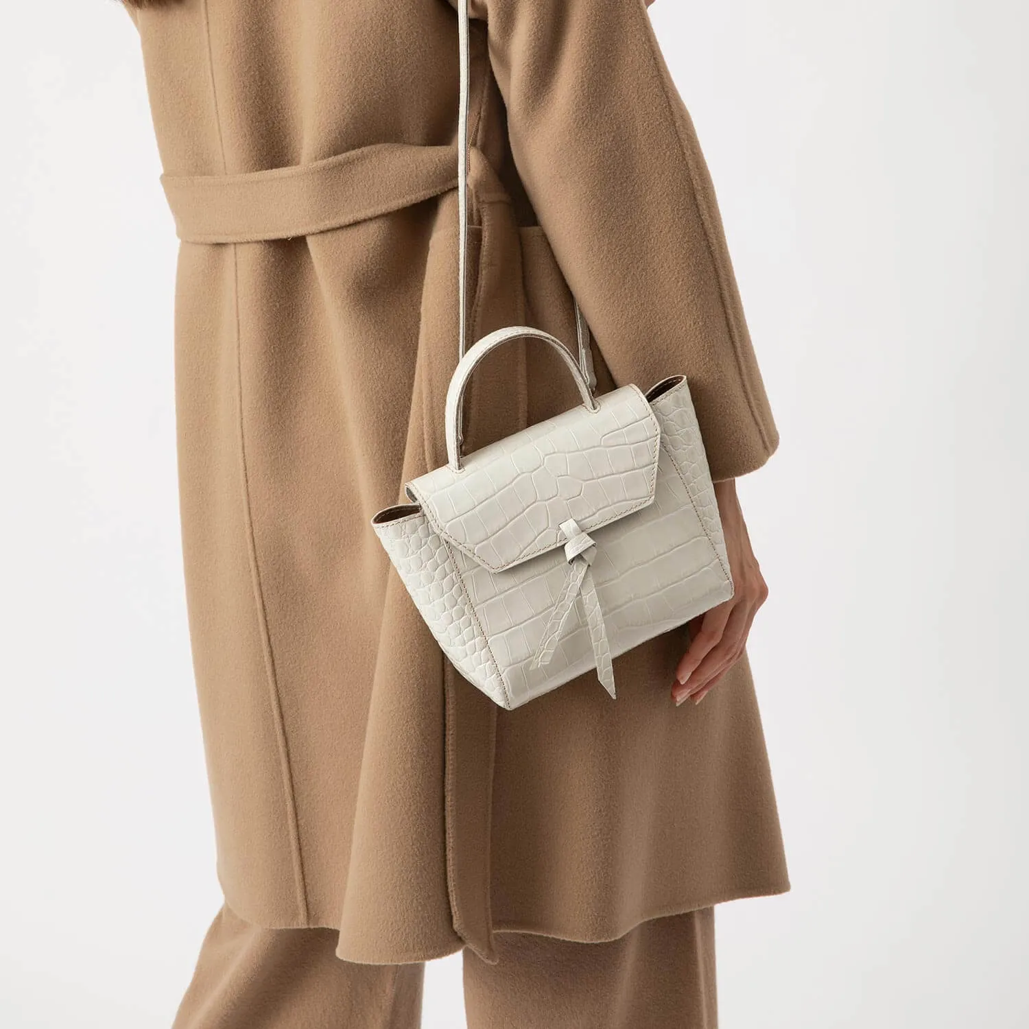 Siena Mini Leather Satchel Crossbody Bag - Ivory Croc Print
