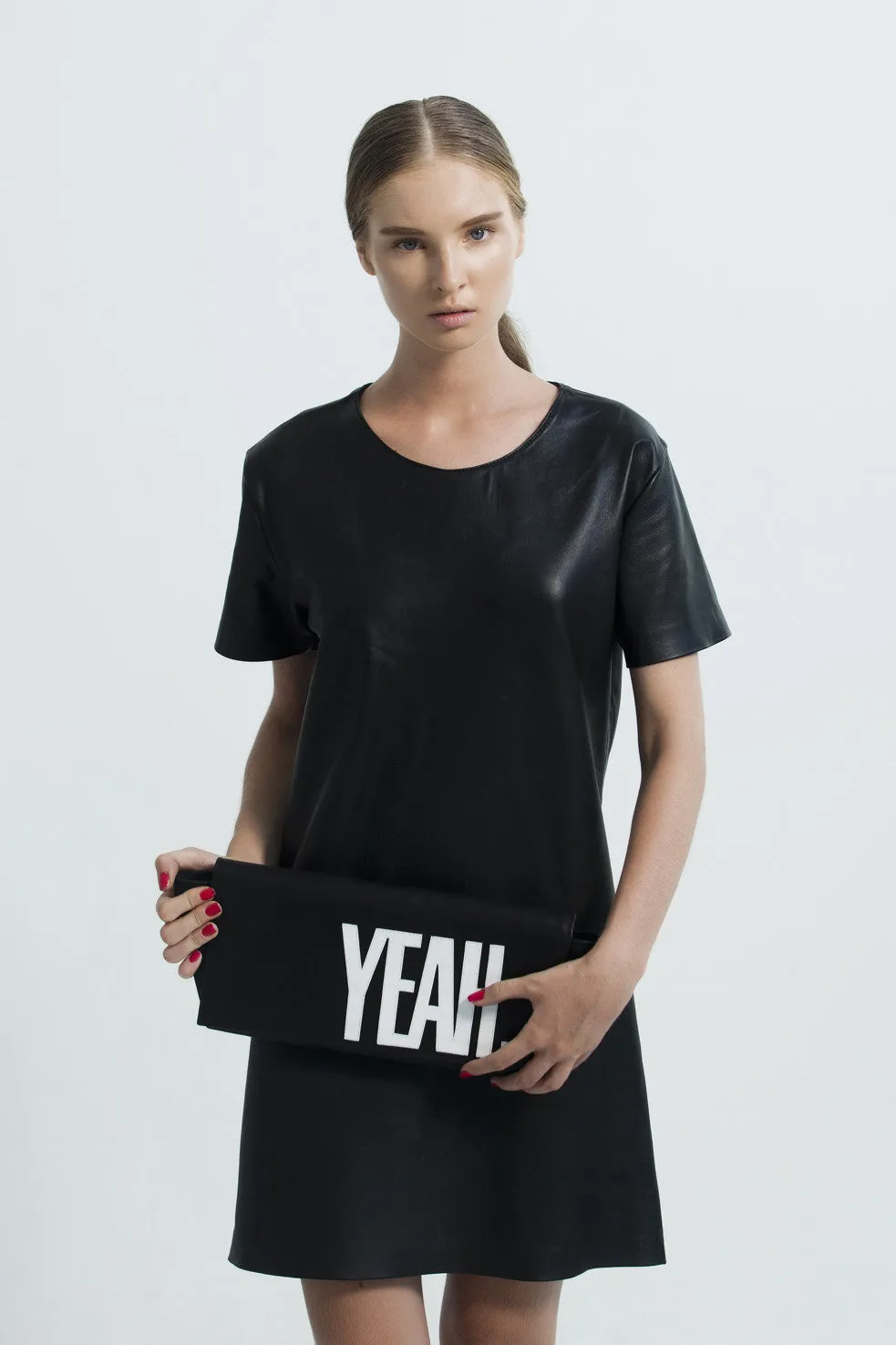 SLOGAN 'YEAH' LEATHER CLUTCH