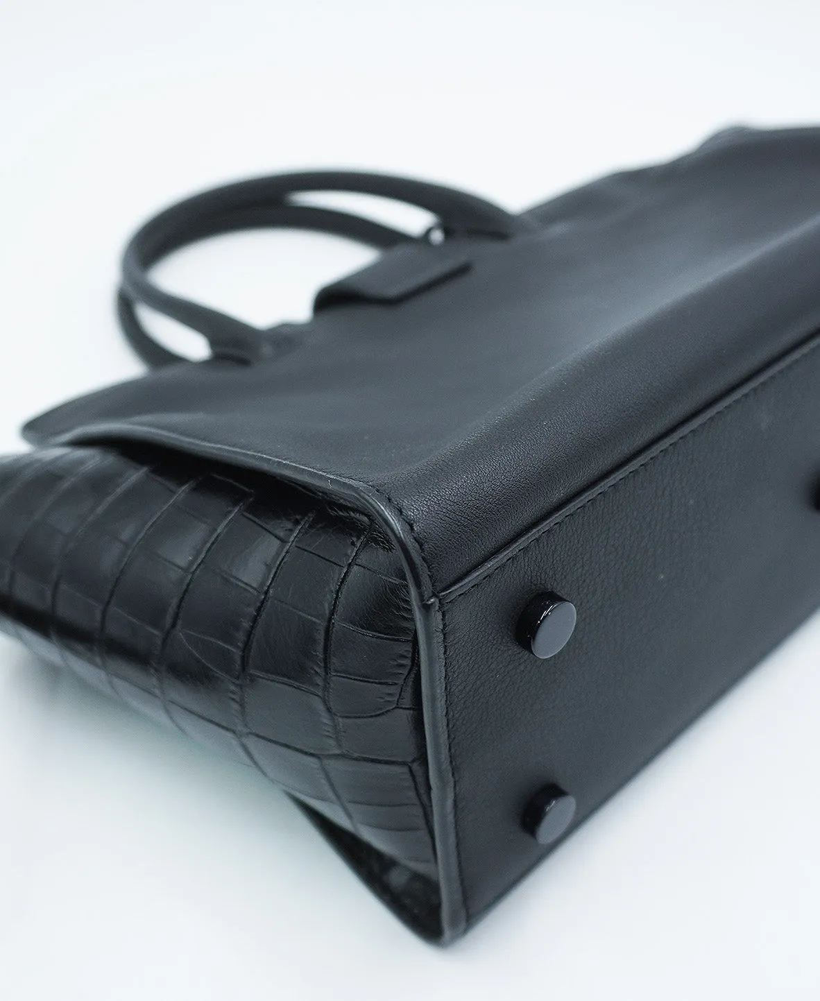 Small Toy Downtown Cabas Croc Embossed Bag Black