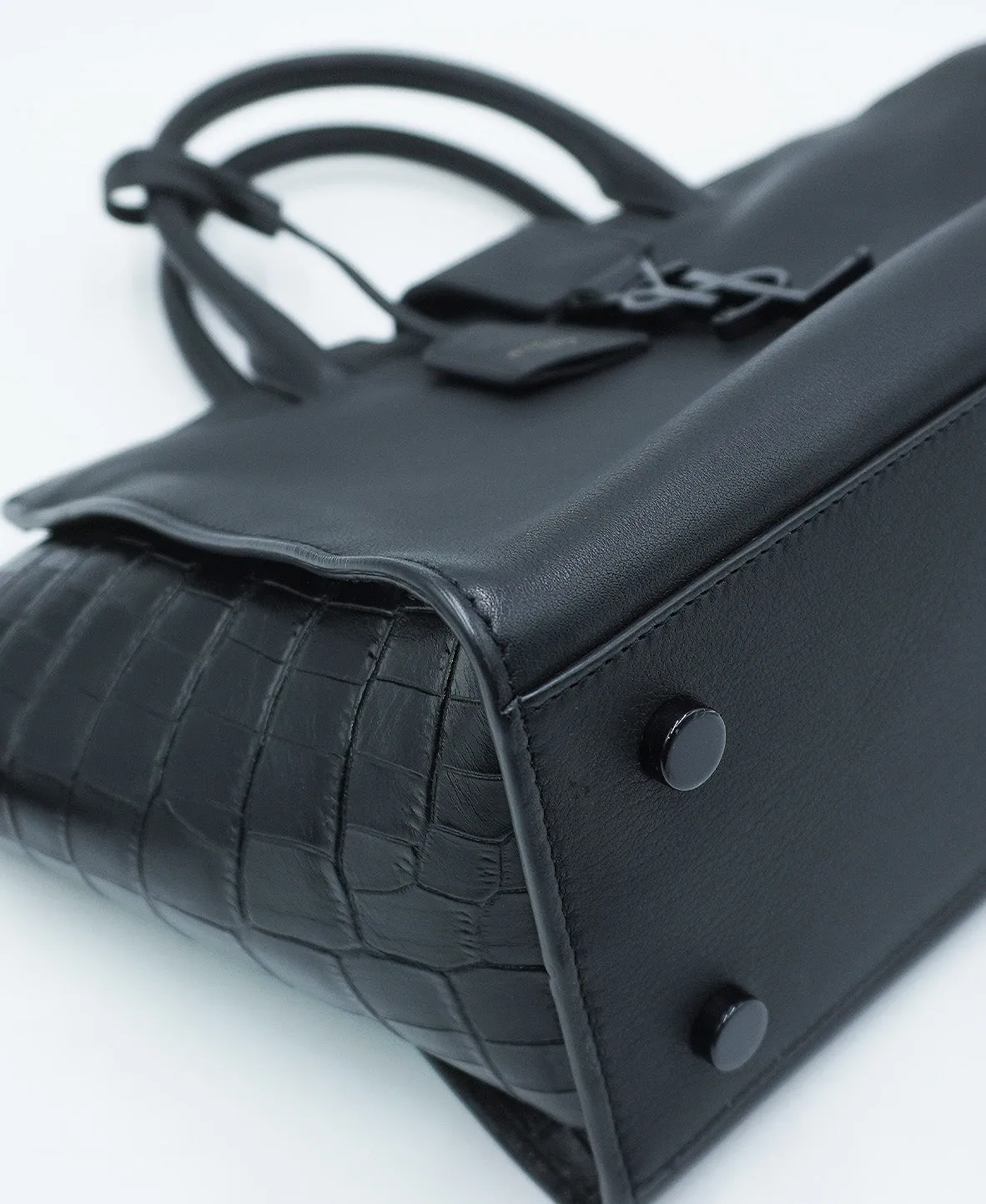 Small Toy Downtown Cabas Croc Embossed Bag Black