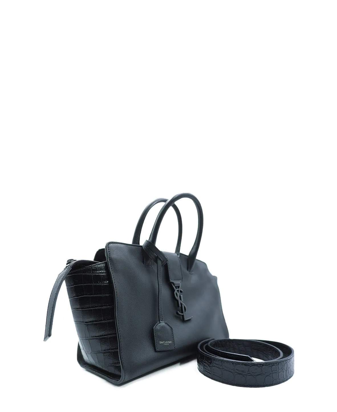 Small Toy Downtown Cabas Croc Embossed Bag Black