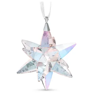 Swarovski Women's Multicolored Crystals on White Satin Ribbon Medium Shimmer Star Ornament - 5545450