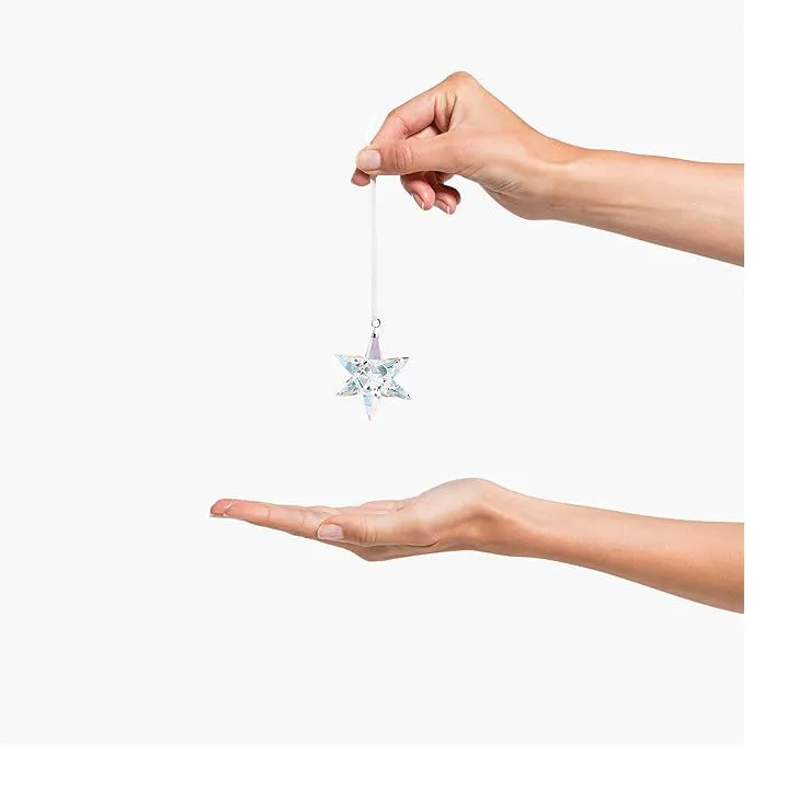 Swarovski Women's Multicolored Crystals on White Satin Ribbon Medium Shimmer Star Ornament - 5545450
