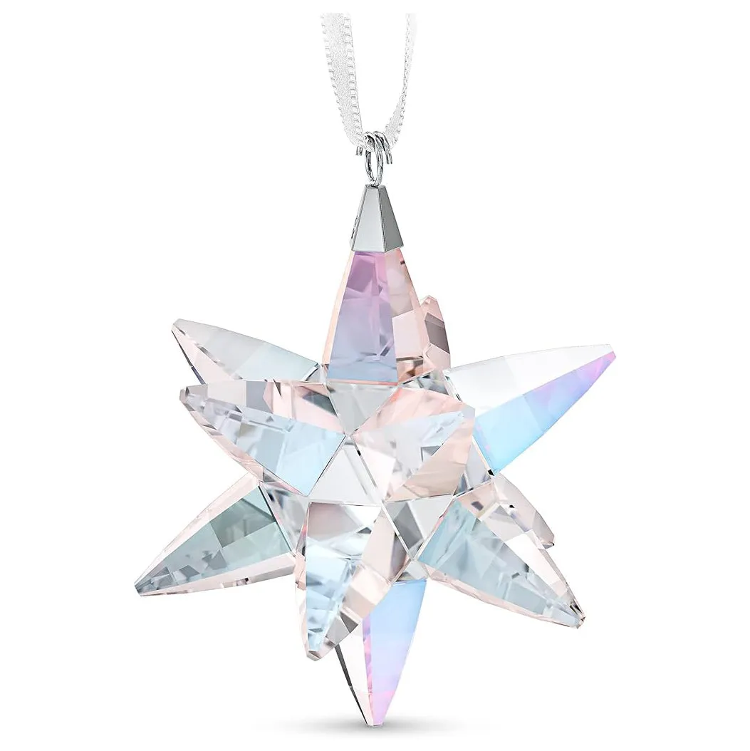 Swarovski Women's Multicolored Crystals on White Satin Ribbon Medium Shimmer Star Ornament - 5545450