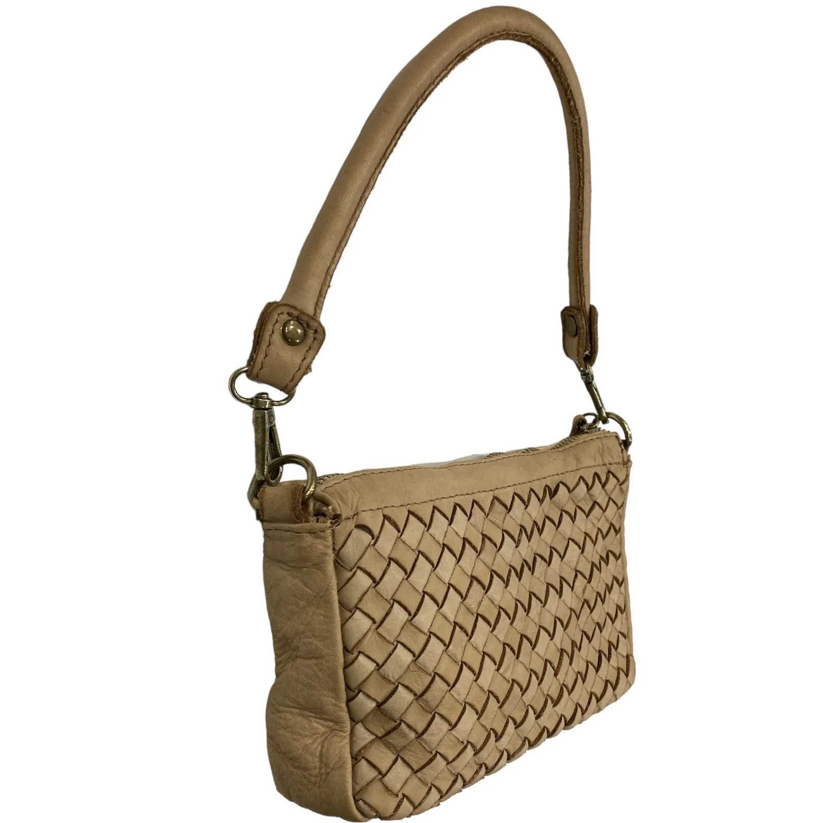 Taupe handwoven small shoulder bag