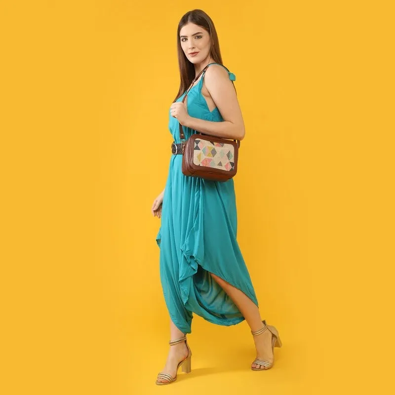 THE CLOWNFISH Abana Polyester and Faux Leather Crossbody Sling bag with Top Handle for Women Party Bag Purse with Adjustable Shoulder Strap and Printed Design for Ladies College Girls (Multicolour)