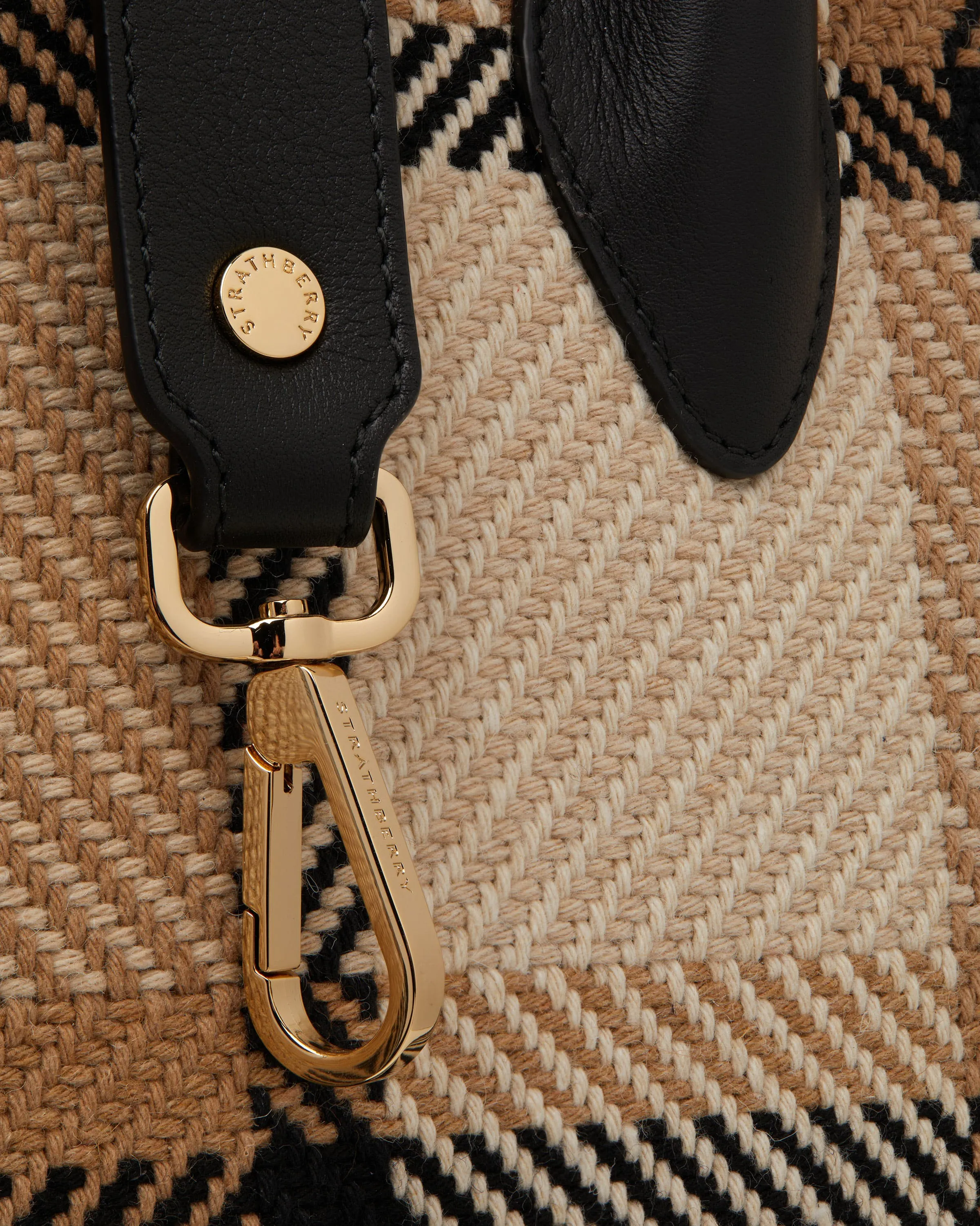 The Strathberry Midi Tote - Black/Camel Tartan