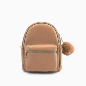 Trendy Caramel Puffer Vegan Mini Backpack