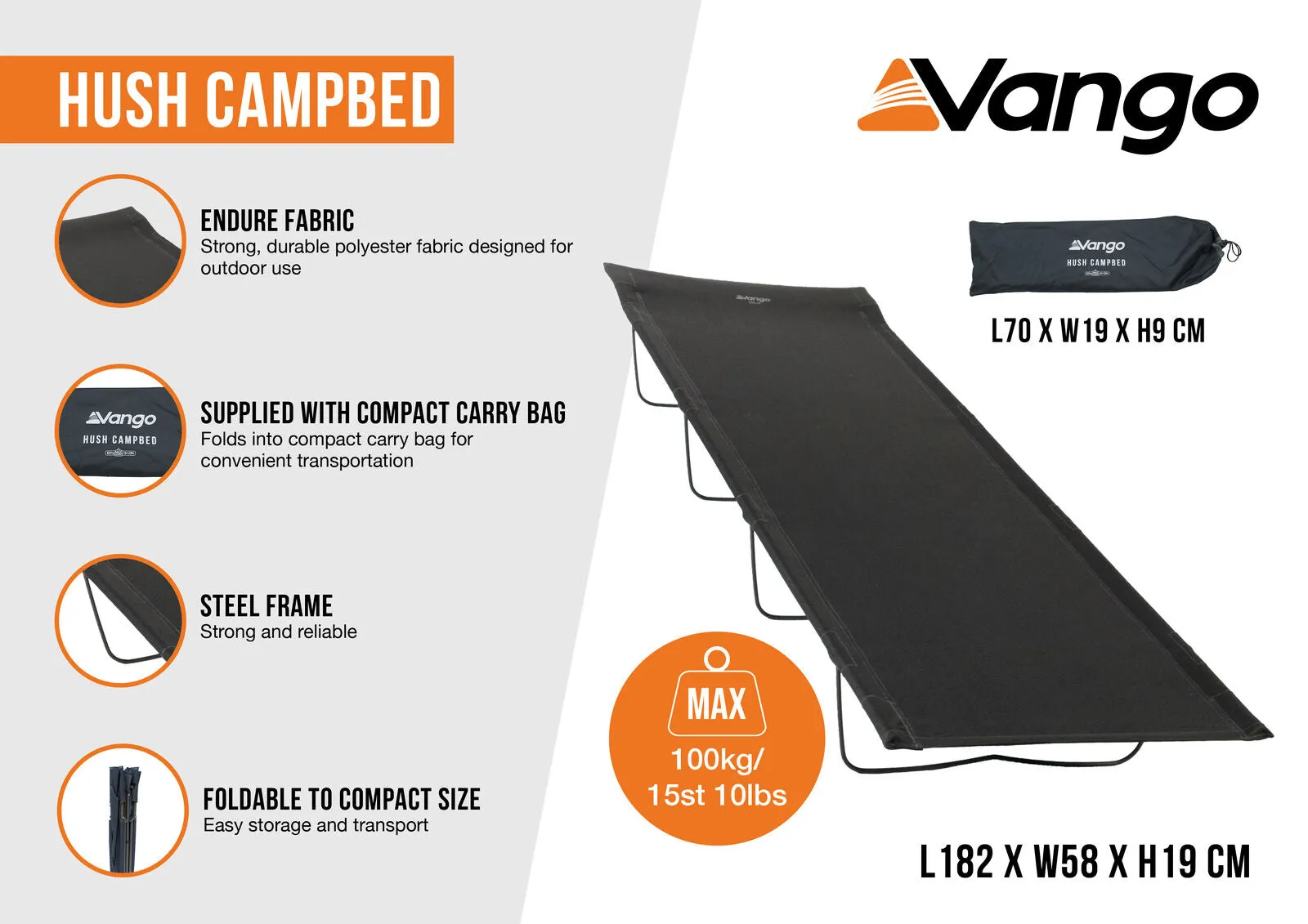 Vango Hush Campbed - Single Camping bed Granite Grey
