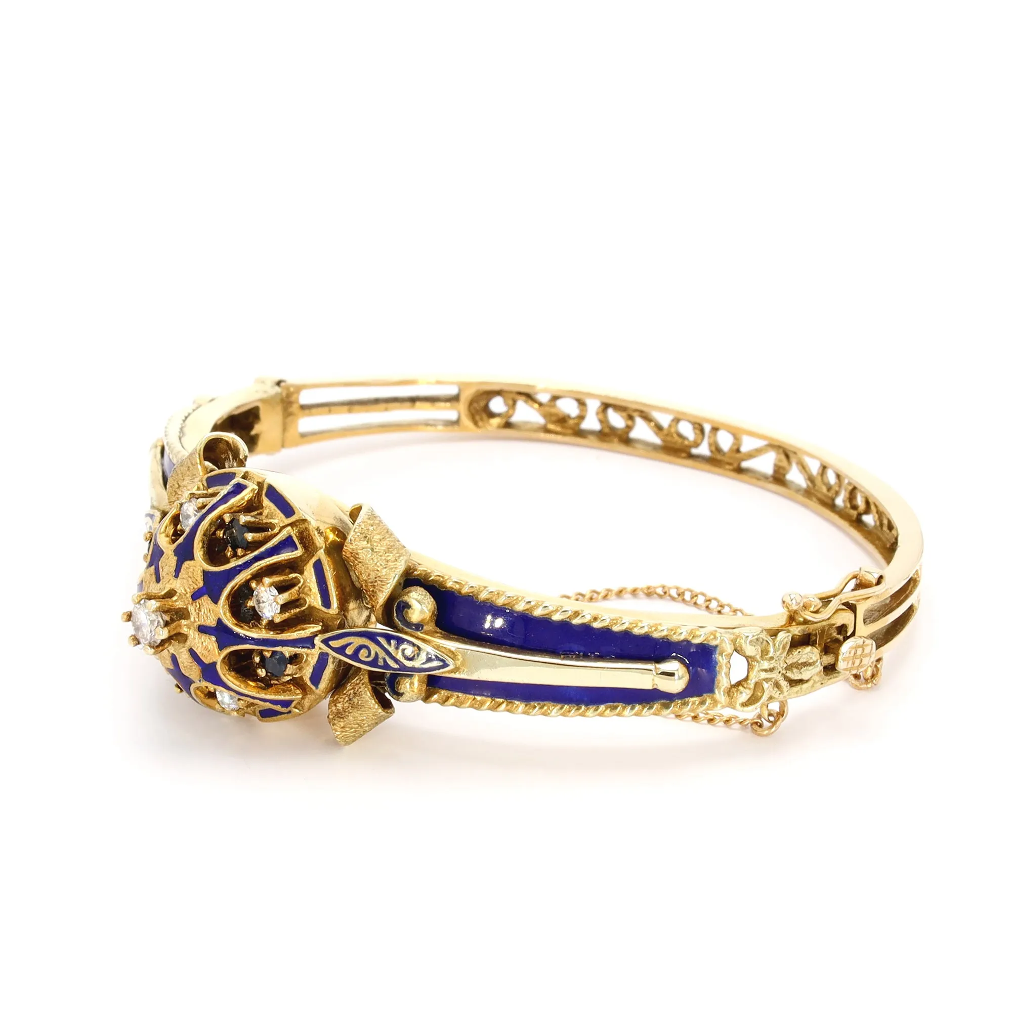 Victorian Reproduction Bracelet with Diamonds, Sapphires and Blue Enamel
