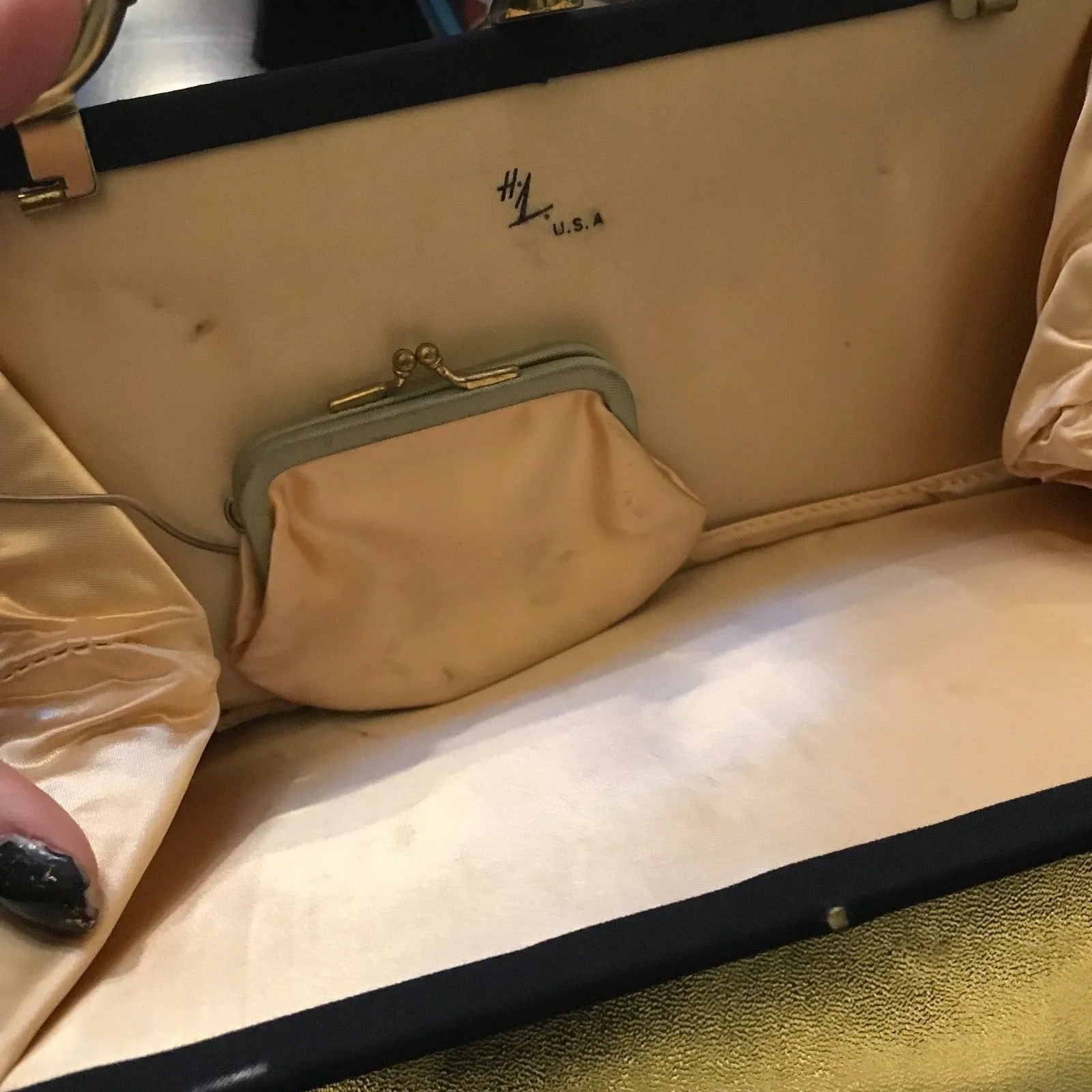 Vintage 1950s Black Evening Clutch Bag With Coin Purse