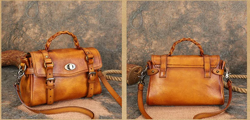 Vintage Womens Black Handbag genuine leather over the shoulder purse for women