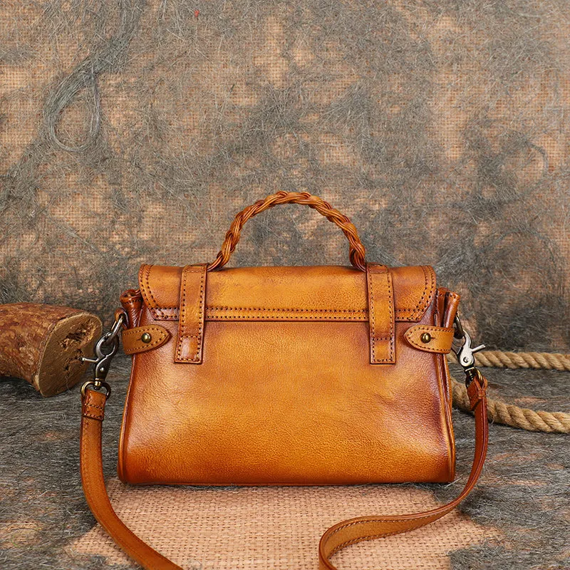 Vintage Womens Black Handbag genuine leather over the shoulder purse for women