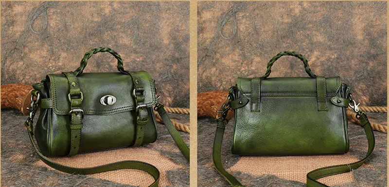 Vintage Womens Black Handbag genuine leather over the shoulder purse for women
