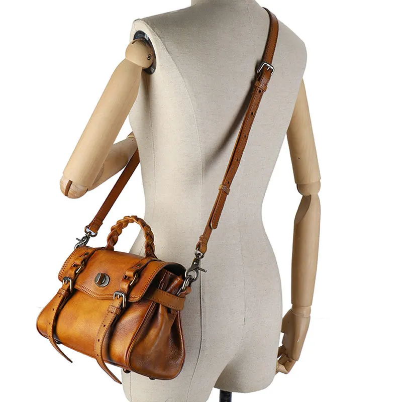 Vintage Womens Black Handbag genuine leather over the shoulder purse for women