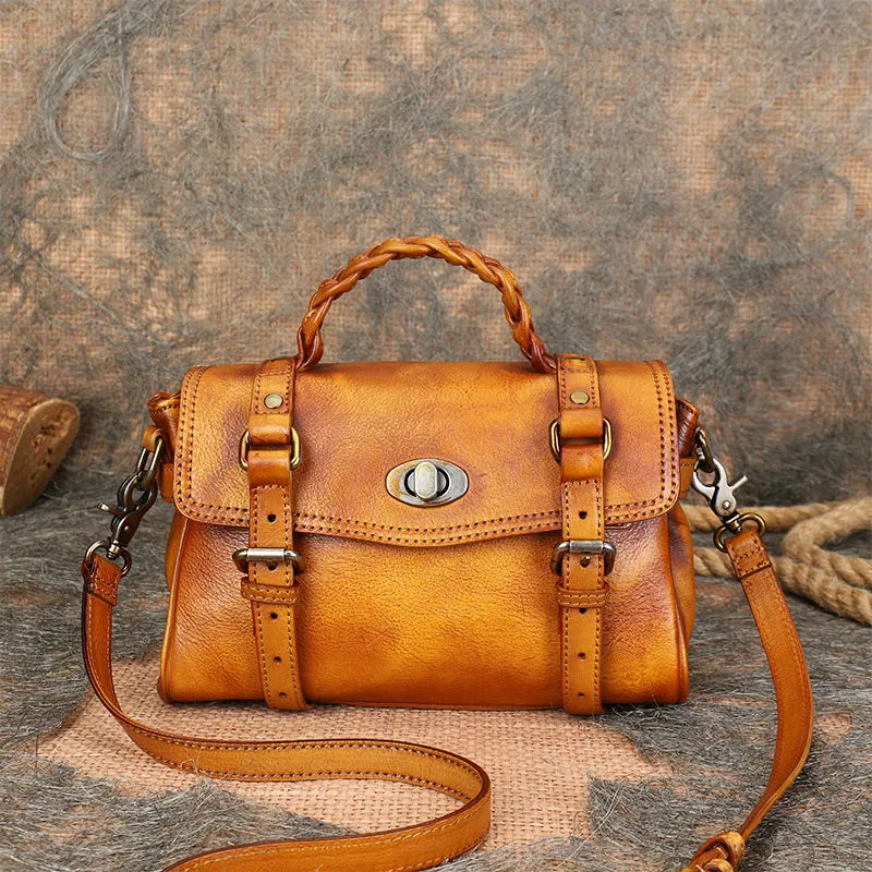 Vintage Womens Black Handbag genuine leather over the shoulder purse for women
