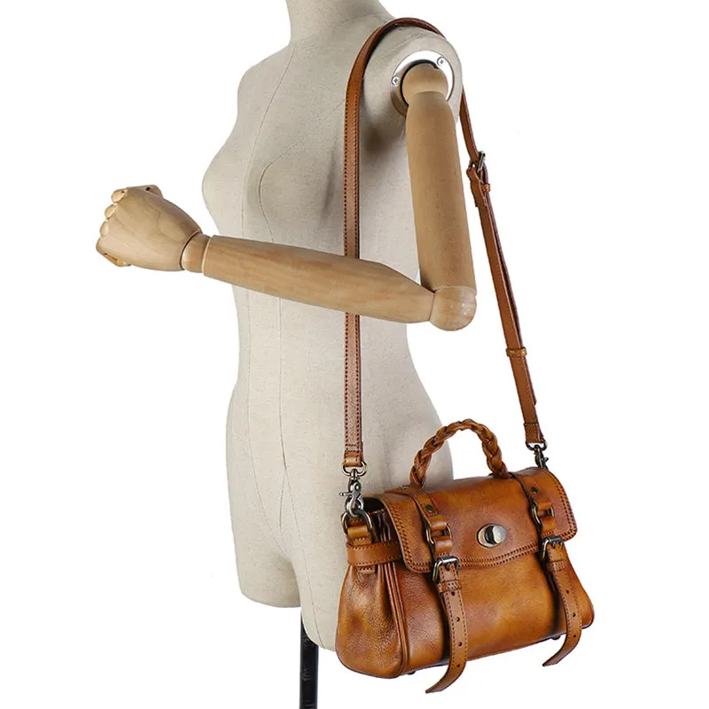 Vintage Womens Black Handbag genuine leather over the shoulder purse for women