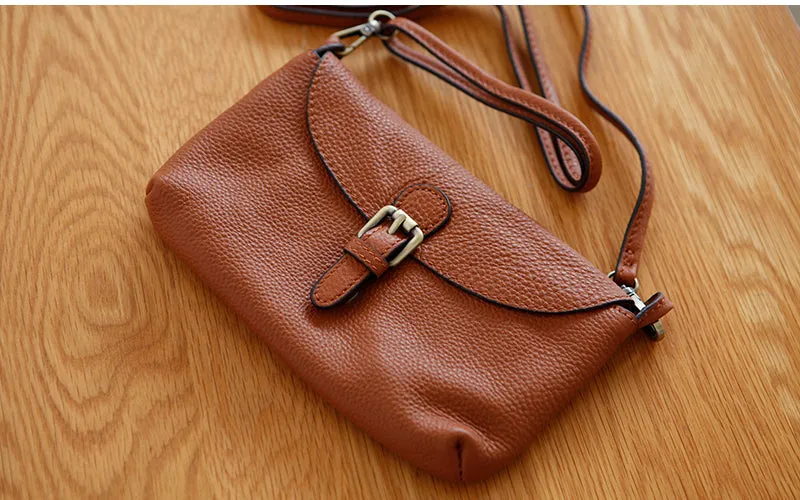 Womens Brown Leather Flap Crossbody Bag Purse Ladies Shoulder Bag