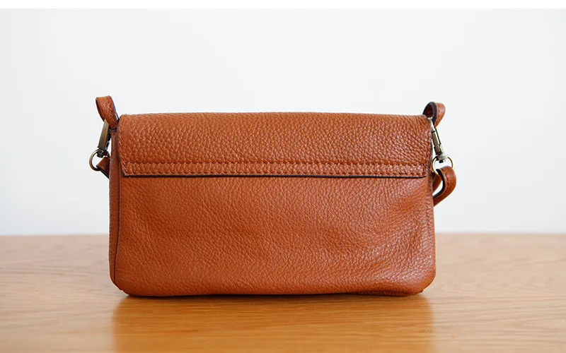 Womens Brown Leather Flap Crossbody Bag Purse Ladies Shoulder Bag