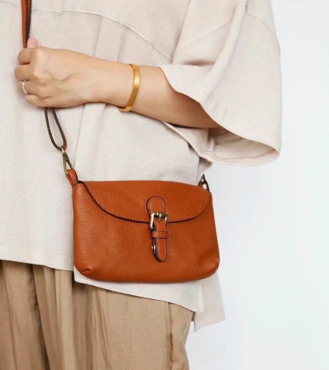 Womens Brown Leather Flap Crossbody Bag Purse Ladies Shoulder Bag
