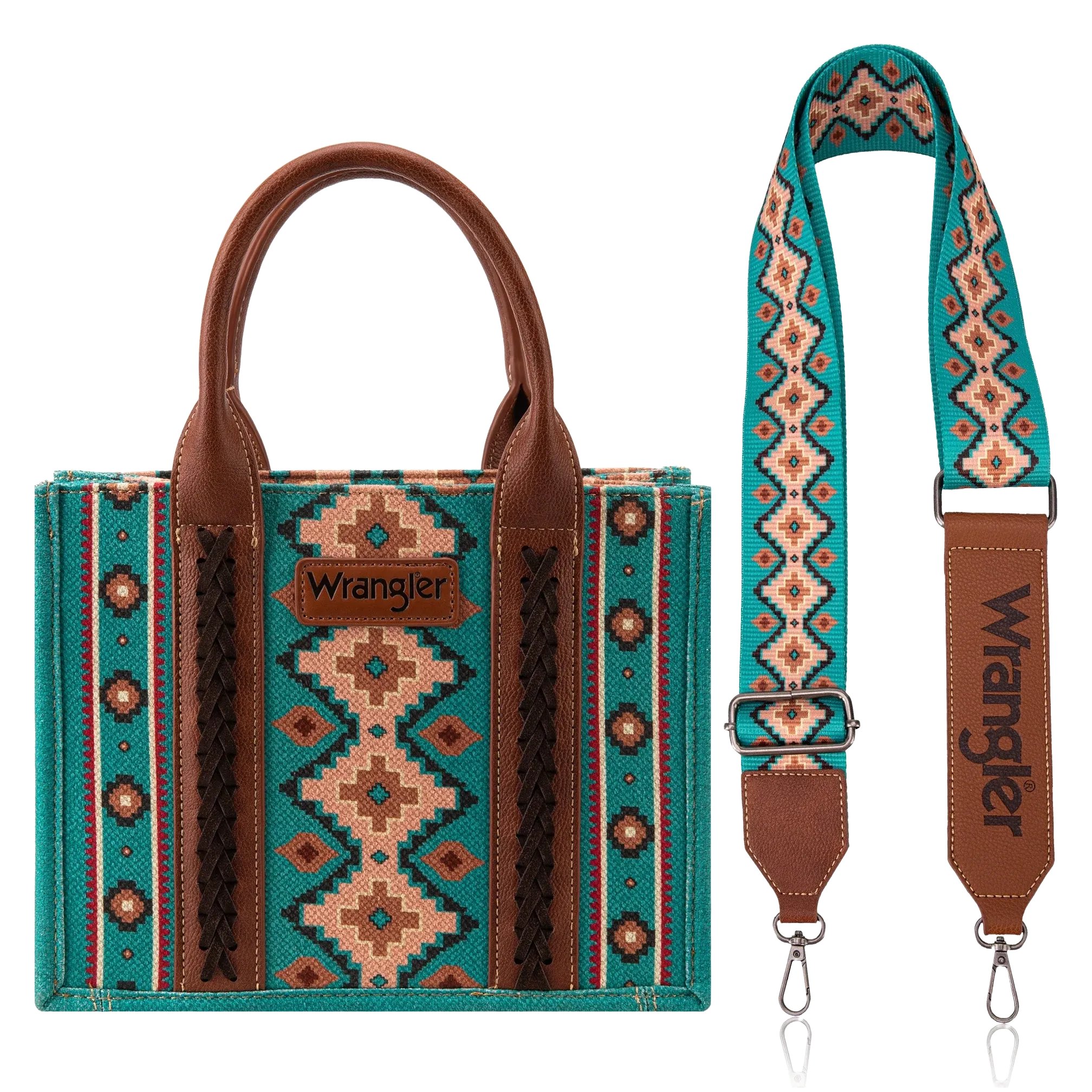 Wrangler Ladies Southwestern Small Turquoise Crossbody Tote Bag WG2203-8120STQ