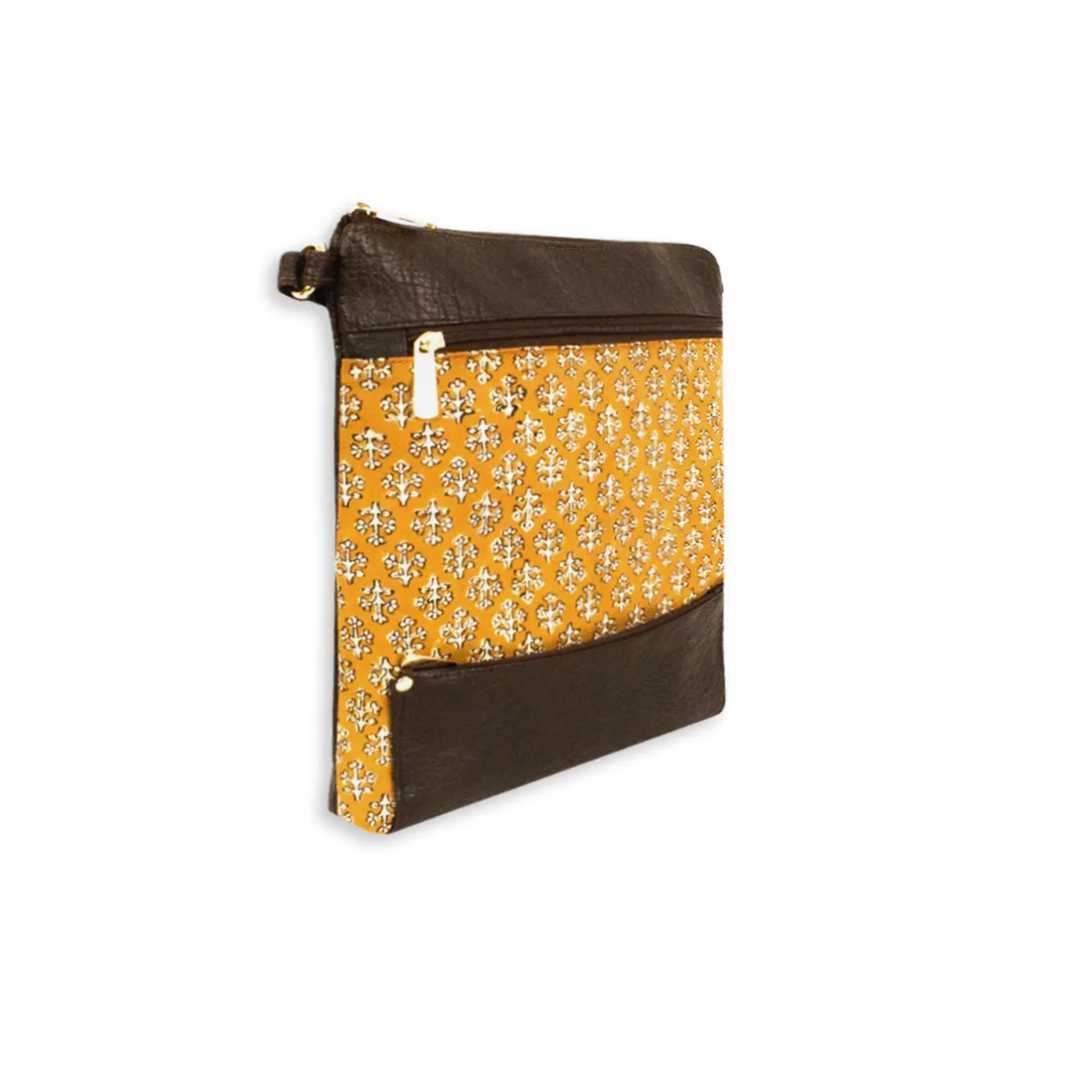Yellow White Buta Block Printed Messenger Bag