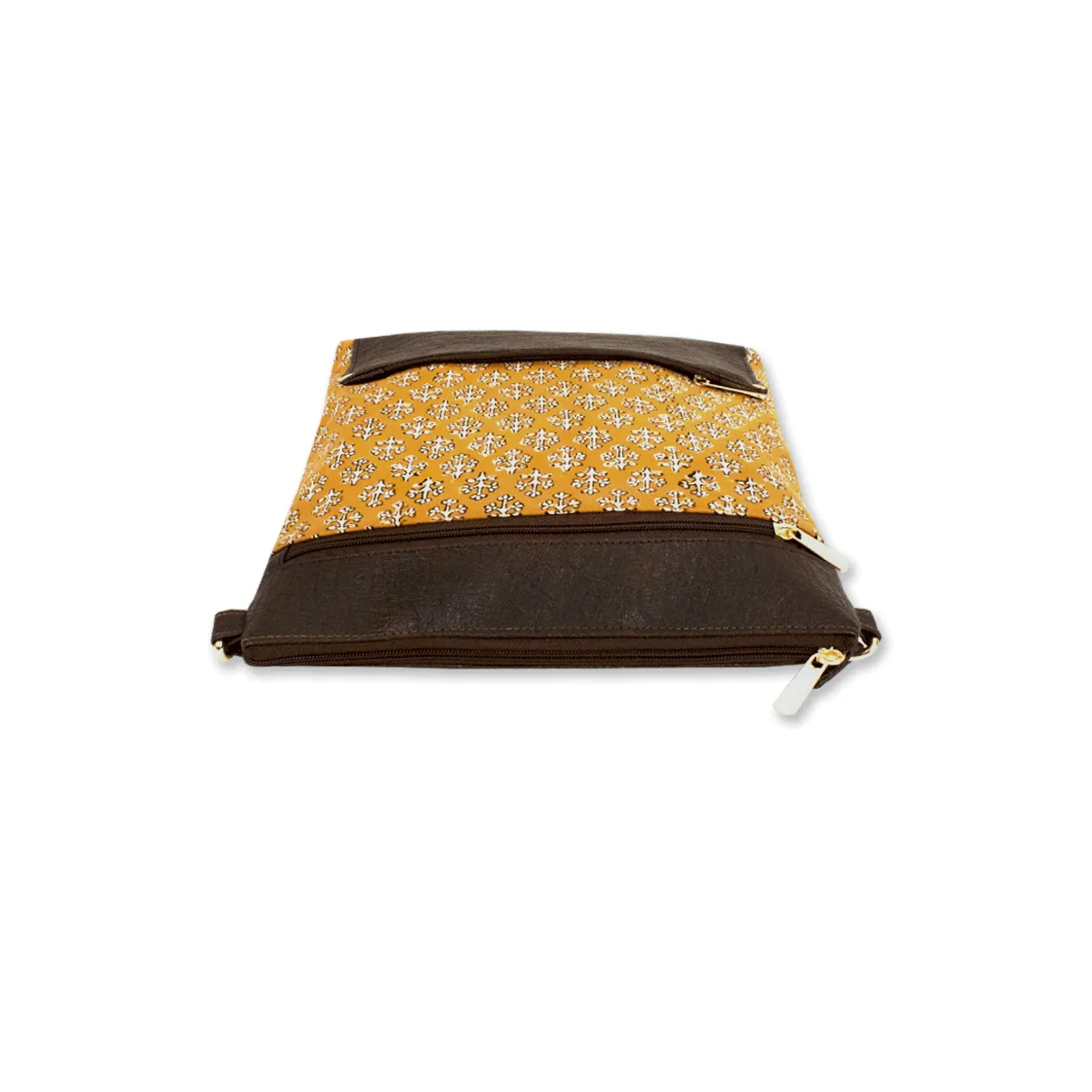 Yellow White Buta Block Printed Messenger Bag