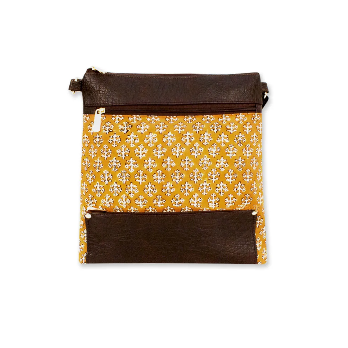 Yellow White Buta Block Printed Messenger Bag