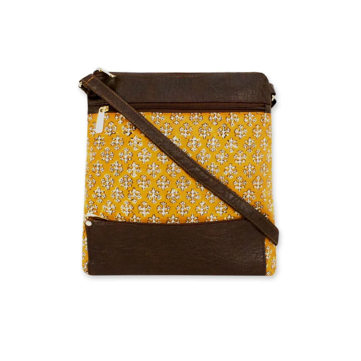 Yellow White Buta Block Printed Messenger Bag